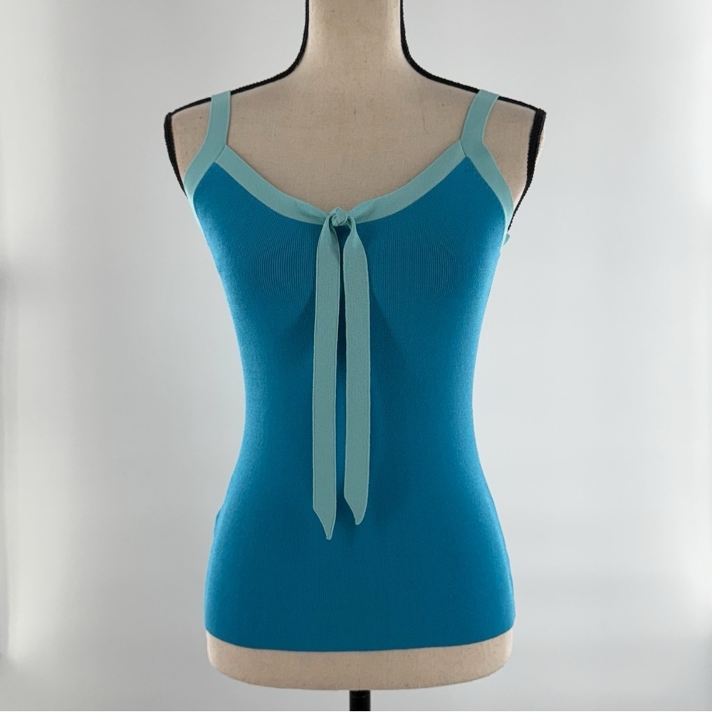 Ann Taylor XS Knit Tank Top Blue with Bow Front - Picture 3 of 12